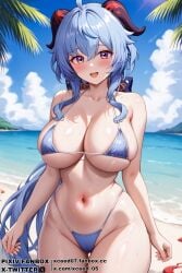 abdomen ai_generated beach big_breasts bikini curvy curvy_figure curvy_hips detailed ganyu_(genshin_impact) genshin_impact hourglass_figure shiny_skin stable_diffusion thick_thighs xceed