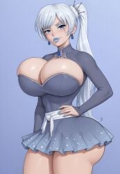 1girls ai_assisted ai_generated ass_implants bimbo bimboports(ai) breast_implants bubble_butt earrings eyeshadow female huge_ass huge_breasts jewelry lipstick nail_polish rwby scar self_upload solo thick_lips weiss_schnee white_hair