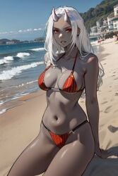 ai_generated angry beach bikini calamitas calamity_mod city grey_body horns terraria white_hair