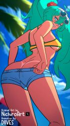 1girls 2024 animated areola ass big_ass blue_eyes blue_hair brazilian brazilian_miku breasts cyan_hair diives female female_only hair hatsune_miku hi_res latin_american_hatsune_miku_(meme) long_hair looking_at_viewer looking_back no_panties nopan pussy shorts shorts_down smile sunglasses tan tan_body tanline tongue tongue_out topless twintails vocaloid