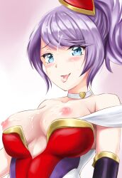 blush breasts_out cum_on_breasts heartseeker_quinn league_of_legends looking_at_viewer quinn snow_(artist) tongue_out