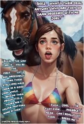 1boy 1girls ai_generated ass ass_focus big_butt bikini blowjob brown_hair clothed cum_drip cum_on_body cumdump dominant_feral dress ellie_(the_last_of_us) ellie_williams equine equine_balls equine_genitalia female feral fondling from_behind_position gloves horse horseballs huge_ass huge_balls human human_on_feral interspecies joel_miller long_hair makeup makeup_running mammal mascara mascara_smear mascara_tears moonlight night night_sky open_mouth oral pride_colors ruined_makeup running_makeup running_mascara sterlingproductions sucking_penis sweat tail the_last_of_us the_last_of_us_2 veins veiny_penis zoophilia