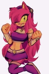 amy_rose big_breasts cosplay hedgehog_girl mobian_(species) sonic_(series) sonic_the_hedgehog_(series) starfire_(cosplay) teen_titans winking_at_viewer