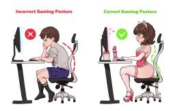 1boy 2d 5t_(5t_000) 5t_(artist) arched_back arm_sleeves armwear ass before_and_after big_ass big_butt blush brown_eyes brown_hair cat_ears chair choker clothing computer correct_gaming_posture_(meme) crossdressing crossdressing_male desktop dildo edit electronics english_text femboy feminine_male feminization florian_(pokemon) gaming girly girly_boy girly_clothing hairband high_heels human legwear leotard light-skinned_femboy light-skinned_male lipstick male malesub meme nintendo nonude pale_skin pink_armwear pink_dildo pink_high_heels pink_legwear pink_thighhighs platform_heels pokemon pokemon_sv short_hair shoulder_length_hair side-tie_leotard side_view sissification sissy sissyfication sitting skindentation solo standing text thighhighs visible_breath white_background