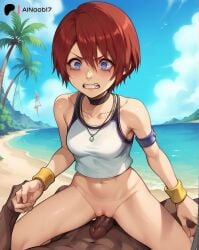 ai_generated ai_hands beach blue_eyes bottomless dark-skinned_male grinding_on_penis humping kairi kingdom_hearts open_mouth pussy rape red_hair small_breasts tagme tears uncensored