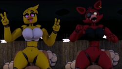 3d_(artwork) animated ankha_ride_(minus8) big_breasts bra chica_(fnaf) collage cowgirl_position five_nights_at_freddy's foxy_(fnaf) nightbotgrey riding_penis rule_63 tagme tits_out video