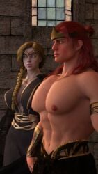 abs bara_tiddies bara_tits big_breasts cleavage ededed elden_ring fromsoftware girl_staring_at_guy's_chest male meme open_clothes pecs pecs_focus queen_marika_the_eternal radagon_of_the_golden_order topless topless_male