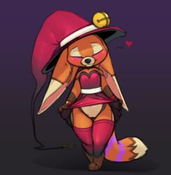 bell blush bottomless canine closed_eyes clothed clothing female fox fur hat heart mammal mangobird orange_fur pussy solo