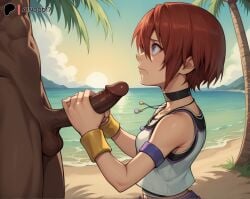 ai_generated ainoob17 beach blue_eyes dark-skinned_male handjob kairi kingdom_hearts open_mouth rape red_hair tagme tears