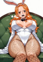 ai_generated alluring almost_naked almost_nude big_breasts blush breasts bubble_ass bubble_butt bunny_costume bunny_ear bunny_ears bunny_girl bunny_suit bunnygirl bunnysuit female female_only fishnet fishnet_legwear fishnets long_hair looking_at_viewer nami nami_(one_piece) one_piece orange_eyes orange_hair post-timeskip seducing seduction seductive seductive_body seductive_eyes seductive_gaze seductive_look seductive_mouth seductive_pose shiny_hair shiny_skin voluptuous voluptuous_female yashin