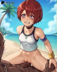 ai_generated ainoob17 beach blue_eyes bottomless dark-skinned_male grinding humping kairi kingdom_hearts open_mouth rape red_hair tagme tears