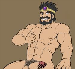 balls bar_censor bara beard boner censor_bar censored censored_penis dragon_quest dragon_quest_iii erection facial_hair male male_only muscles muscular nude ortega_(dq3) penis saba_ice solo solo_male