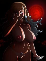 benedetta_versus big_breasts blonde_hair blood_moon blue_eyes creepy_smile fluffyyutyrannus halloween heart-shaped_pubic_hair huge_breasts knife pussy red_moon sharp_teeth smile tagme tan_body tanned_skin the_art_class