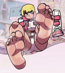 2d blonde_hair blue_eyes bodysuit boots_removed comic_page dyed_hair epic_games female foot_fetish foot_focus fortnite fortnite:_battle_royale gwendolyn_poole gwenpool gwenpool_(fortnite) marvel marvel_cinematic_universe marvel_comics pink_hair reathroch smiling smiling_at_viewer soles steam steaming_body steamy sweat sweating_female sweaty sweaty_body tagme tagme_(artist)