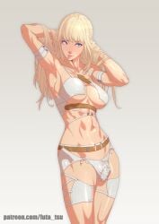 1futa balls big_breasts big_penis blonde_hair blue_eyes bottomless breasts clothed clothing final_fantasy final_fantasy_xiv futa_only futanari horny human light-skinned_futanari light_skin long_hair lyse_hext mostly_nude paid_reward pale_skin penis solo standing tomoyuki_kotani