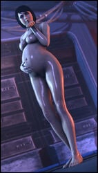 1girls 3d asian asian_female blowing_kiss female female_only foab30 kasumi_goto large_breasts mass_effect nude pregnant ready_to_pop solo standing