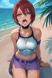 ai_generated beach blue_eyes cum cum_in_mouth cum_on_breasts cum_on_thighs kairi kingdom_hearts red_hair tagme