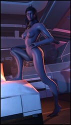 3d alien_girl bed bioware black_hair_female breasts female female_only foab30 full_body glowing_eyes looking_at_viewer mass_effect nude nude_female purple_skin quarian solo tali'zorah_nar_rayya three_fingers unmasked