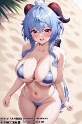 abdomen ai_generated beach big_breasts bikini curvy curvy_figure curvy_hips detailed ganyu_(genshin_impact) genshin_impact hourglass_figure shiny_skin stable_diffusion thick_thighs xceed