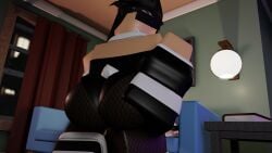 1girls 3d ass ass_focus big_ass black_hair bunnysuit censor_bar clothed clothing female female_only fishnets glasses iris_(rusmynth) original_character pale_skin roblox robloxian rusmynth solo source_request tagme thighs