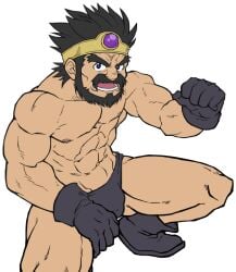 balls bara beard bulge dragon_quest dragon_quest_iii facial_hair flaccid male male_only muscles muscular ortega_(dq3) penis saba_ice solo solo_male spread_legs squatting