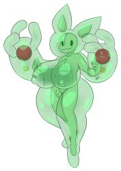 bald big_breasts big_nipples big_thighs ears flat_chest flat_chested floating green_body green_skin green_slime large_breasts large_thighs lime09 pokemon pokemon_(species) pokemon_only pussy reuniclus simple_background simple_eyes slim slim_body slime slime_body thick thick_hips thick_thighs