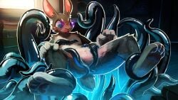 16:9 2026 4_toes 4k absurd_res anthro blush buckteeth detailed_background digital_media_(artwork) eyewear featureless_crotch feet fur glasses glistening green_eyes hi_res hindpaw lagomorph leporid long_ears magic male mammal nude null pawpads paws rabbit sexotheque smile summoning teeth tentacles tentacles_everywhere tentacles_on_male toes widescreen
