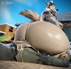 2boys 3d_(artwork) anthro ass ass_on_face big_ass black_fur blender brown_fur canine clothing diorenders dire_(fortnite) epic_games facesitting fortnite furry huge_ass hyper hyper_ass looking_down male/male male_focus sitting_on_person video_game_character wendell_(fortnite) wolf