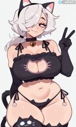 brawl_stars colette_(brawl_stars) ai_generated ai_assisted breasts big_breasts thighs big_thighs thick v sexy sexy_female cat_ears cat_tail cat_girl bra panties white_hair smile