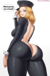 1girls ass back_view big_ass big_butt bodysuit bubble_ass bubble_butt butt camie_utsushimi curvy english_text fat_ass female female_human female_only hat hero_outfit_(mha) human large_ass latex looking_at_viewer looking_back my_hero_academia one_eye_closed shiketsu_high_school_cap solo solo_female superbusty superhero_costume superheroine text thick thick_ass thick_thighs voluptuous wink