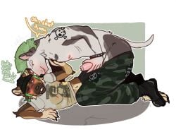 alternative_fashion anthro anthro_on_anthro arm_tattoo blush bodily_fluids boots bull_terrier canid canine canis clothed clothing combat_boots crop_top domestic_dog dominant dominant_anthro dominant_male duo ear_piercing erect_nipples female footwear foreskin genital_fluids genitals german_shepherd golden_shower hair herding_dog hi_res humanoid_genitalia hunting_dog kennedy_(punkt.punkk) kneeling male male/female mammal midriff mohawk nipple_piercing nipples overpower overpowered partially_clothed pastoral_dog peeing penis piercing punk punkt.punkk punkt.spunkk shirt shoes soaked soaking_wet tattoo terrier topwear translucent translucent_clothing urine watersports