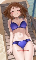 ai_generated bench bra cum cum_on_body eyes_closed female female_only hot kazelover99 my_hero_academia panties shy smile uraraka_ochako