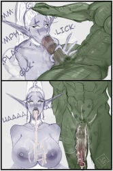:>= after_sex artist_name assertive big_cock big_penis bimbo breasts_bigger_than_head cum cum_in_mouth cum_inside cum_on_breasts cum_on_face elf elf_female fattychaos fellatio female head_grab huge_breasts kiss_mark kiss_mark_on_balls kiss_mark_on_belly kiss_mark_on_thighs large_breasts lipstick_on_balls lipstick_on_belly lipstick_on_penis lipstick_on_thighs looking_at_viewer male milf monster muscular muscular_male night_elf night_elf_female nude onomatopoeia oral oral_penetration orc orc_male simple_background stroking_penis thick_lips unseen_male_face