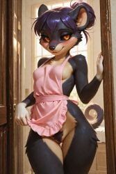 1girls ai_generated alolan_rattata anthro_female black_fur black_sclera chedder_(scorpianpp) female generation_1_pokemon hair_bun mouse_girl orange_eyes original_character pokemon pokemon_(species) purple_hair rattata scorpianpp self_upload short_hair stable_diffusion