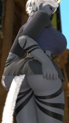 1girls 3d amicea ass ass_bigger_than_head ass_focus ass_grab blue_skin breasts cat_ears catgirl clothed clothes_pull concerned final_fantasy final_fantasy_xiv gpose_(ffxiv) huge_ass huge_breasts miqo'te outdoors red_eyes self_upload skirt tail tattoo thick_thighs thighs tight_clothing white_hair wide_hips