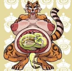 ahegao anthro areola aroused big_areola big_breasts bodily_fluids breasts crouching dildo dreamworks duo felid female female/female feral genital_fluids hand_on_breast kung_fu_panda looking_pleasured mammal master_tigress master_viper mrblack_eye2 nipples nude pantherine penetration reptile safe_vore scalie sex_toy snake snaked stick sweat tiger unbirthing vaginal vaginal_fluids vaginal_penetration viper vore x-ray_view