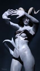 3d 3dart baldur's_gate_3 black_hair blue_eyes blue_skin dark_background female horns looking_at_viewer nude pointed_tail shadow_meme tagme tail tav_(baldur's_gate)_(female) thiriann tiefling tiefling_girl