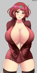 1girls breasts cleavage female female_only hands_in_pocket huge_breasts looking_at_viewer nintendo pyra solo solo_female sowilo sweater thick_thighs thighhighs xenoblade_(series) xenoblade_chronicles_2