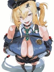 1girl 2d animated bare_shoulders blonde_hair boobs boobs_bigger_than_head boobs_bigger_than_torso boobs_out bouncing_breasts breast_drop breasts breasts_bigger_than_head breasts_bigger_than_torso breasts_focus breasts_out breasts_out_of_clothes checkered_tie cissia_(zenless_zone_zero) cleavage collar color colored cop_hat cop_uniform cuffs detached_sleeves fangs female female_only gif gloves green_tie hair_between_eyes hair_clip hair_ornament hands_on_breasts hands_under_breasts heart heart_speech_bubble heart_symbol hintobento holding_own_breasts lifting_own_clothes lifting_own_shirt lifting_shirt long_hair looking_at_viewer mouth_closed open_mouth orange_eyes play_button police_hat police_uniform policewoman pom_pom_hair_ornament pressing_breasts pubsec skirt small_skirt smiling snake snake_girl snake_tail solo_female tail thiren tie tits_bigger_than_head tits_bouncing tits_out tongue_out tracking_collar white_body white_gloves white_snake zenless_zone_zero