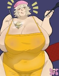 bbw falin_touden dungeon_meshi delicious_in_dungeon hordra 1girls female fat_female fat chubby_female chubby apron_only ladel spoon one_eye_closed tongue_out tongue massive_breasts breasts huge_breasts tail thick_thighs thighs looking_at_viewer
