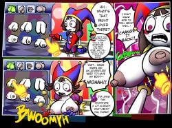 1girls breast_growth character_creator comic dialogue hyper_breasts hyper_tits pomni pomni_(tadc) pomni_(the_amazing_digital_circus) transformation