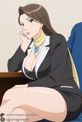 mia_fey ace_attorney gyakuten_saiban unjobdespiert ai_generated 1female looking_at_viewer curvy huge_breasts huge_ass big_breasts big_ass 1girls breasts 2026 artist_name watermark hi_res highres high_quality high_resolution patreon_username patreon 1girl magatama mole_under_mouth jewelry brown_hair solo mole crossed_legs earrings cleavage suit long_hair formal sitting large_breasts scarf skirt sweat necklace thighs pencil_skirt skirt_suit mature_female jacket blue_eyes head_rest