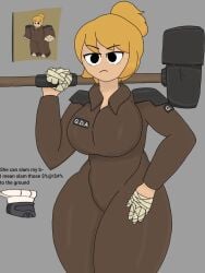 1girls big_breasts blonde blonde-haired_female blonde_female blonde_hair blonde_hair_female blonde_haired_female breasts clothed clothed_female clothing female gray_background grey_background hammer holding_object john_(tdx) missingnok reference_image roblox roblox_game robloxian slammer_(tdx) sledgehammer tagme text thick_thighs thighs tower_defense_x weapon