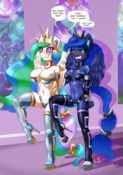 2018 2girls absurd_res alicorn anthro anthrofied bikini bimbo black_fur blush boots brainwashing breasts cleavage clothed clothing collar dialogue duo earbuds english_text equine female footwear friendship_is_magic fucked_silly hi_res high_heel_boots high_heels horn hypnosis kandlin mammal mind_break mind_control multicolored_hair my_little_pony ponytail princess_celestia_(mlp) princess_luna_(mlp) sex_toy shoes sibling sisters slavekini sweat swimsuit text vibrator white_fur wings