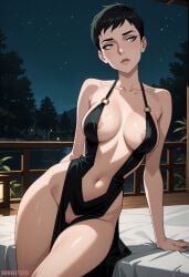 bubbleteexl catwoman selina_kyle ai_generated batman_(series) dc dc_comics light_skin light-skinned_female pale_skin pale-skinned_female female female_focus 1girls short_hair dark_hair green_eyes batman:_hush pixie_cut