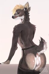 anal anthro anus backsack balls big_butt black_nose blonde_eyebrows blonde_hair blush brown_body brown_fur butt clothing drunkmagpie ear_piercing eyebrows eyelashes eyeshadow eyewear fangs femboy fur genitals glasses green_eyes green_eyeshadow green_sclera hair hi_res inner_ear_fluff legwear legwear_only makeup male mammal markings moschid mostly_nude multicolored_body multicolored_fur musk_deer neck_stripes nude nude_male piercing pink_anus pink_tongue pinup pose raised_tail rear_view scut_tail short_tail solo spots spotted_body spotted_face spotted_fur spotted_markings stockings stockings_only tail teeth thigh_highs tongue tuft wearing_glasses white_body white_fur white_spots