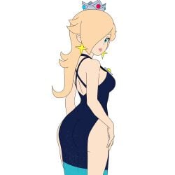 ass blonde blonde_female blonde_hair blue_dress boobs breasts crown earrings female high_slit_dress mario_(series) pale-skinned_female pale_skin princess_rosalina sideboob silver_crown smile smiling smiling_at_viewer star_earrings starry_night_dress_(sarukaiwolf) thick_ass thick_thighs thighs white_skin xaviex2005
