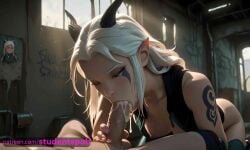 1boy 1girls ai_generated blowing blowjob female horns male rayla_(the_dragon_prince) the_dragon_prince uncensored