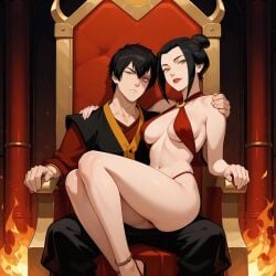ai_generated avatar_legends avatar_the_last_airbender azula black_hair brother brother_and_sister incest incest_(lore) nickelodeon royalty sister submissive submissive_female tagme throne zuko