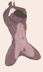 andromorph anthro arms_above_head brown_body brown_fur clitoral_hood clitoris clothing dancing ears_back ears_down eyebrow_piercing facial_piercing fur genitals granolapunch hat headgear headwear hi_res intersex lagomorph leporid looking_at_viewer mammal muscular muscular_andromorph muscular_intersex piercing pivoted_ears pole pole_dancing presenting presenting_vulva rabbit raised_arms seductive smile smiling_at_viewer solo spreading trans_(lore) trans_man_(lore) vulva